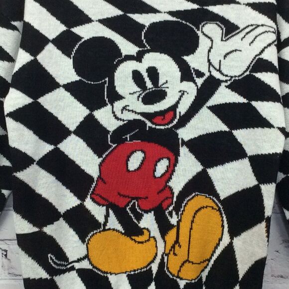 Disney Mickey Mouse Graphic Sweater Women's Size XS Black/White Check Pullover - Picture 8 of 10